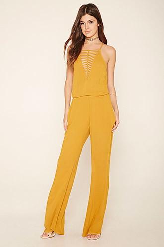 Forever21 Women's Mustard Crisscross Back Jumpsuit