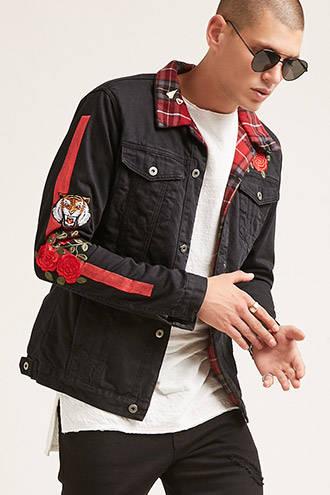 Forever21 Happiness Embroidered Graphic Denim Jacket