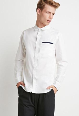 21 Men Men's  Contrast-trimmed Oxford Shirt (white/navy)