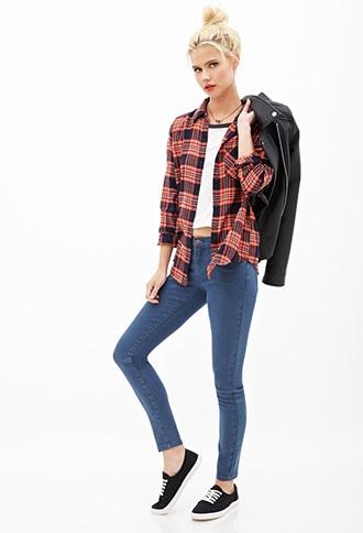 Forever21 Women's  Rustic Plaid Button Down