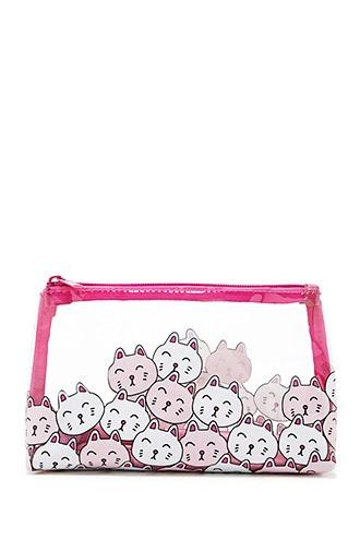 Forever21 Clear Cat Print Makeup Bag
