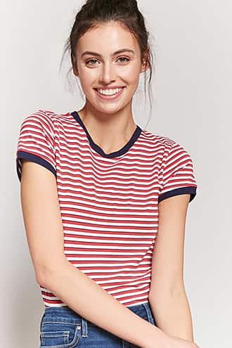 Forever21 Multi-stripe Ringer Tee