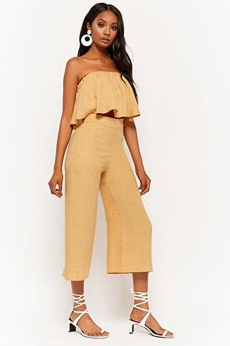 Forever21 Flounce Tube Crop Top & Culotte Set