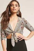 Forever21 Floral Tie-front Crop Top