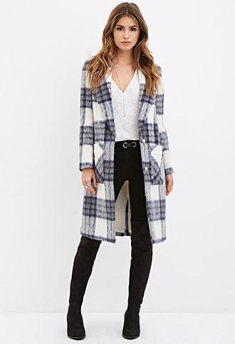 Forever21 Longline Plaid Coat