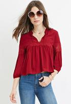 Forever21 Women's  Wine Floral Lace-trim Top
