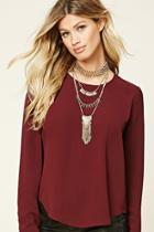 Forever21 Women's  Burgundy Lace-up Back Crepe Top