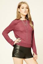 Forever21 Women's  Wine Ribbed Crew Neck Sweater