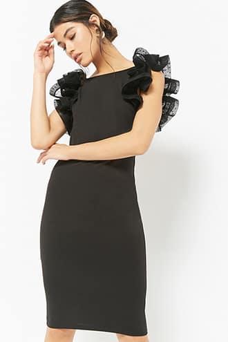 Forever21 Sheer Mesh-sleeve Bodycon Dress