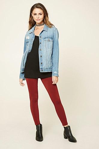Forever21 Women's  Burgundy Textured Knit Leggings