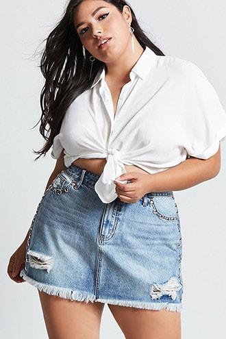 Forever21 Plus Size Studded Denim Skirt