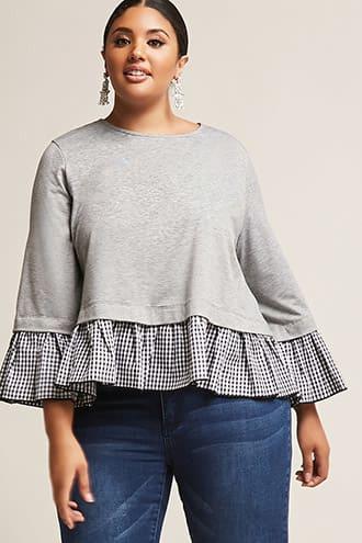 Forever21 Plus Size Heathered Gingham-trim Knit Top