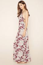 Love21 Women's  Wine & Sage Contemporary Floral Maxi Dress