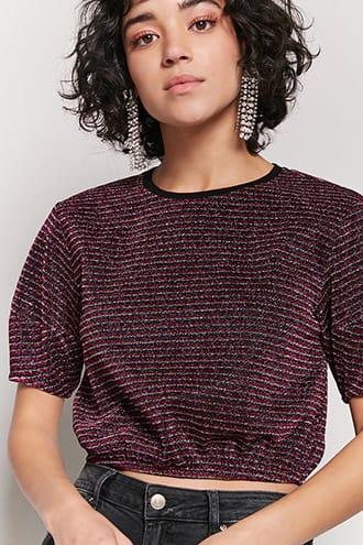 Forever21 Metallic Stripe Cropped Tee