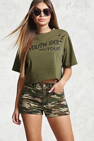 Forever21 High-waist Camo Denim Shorts