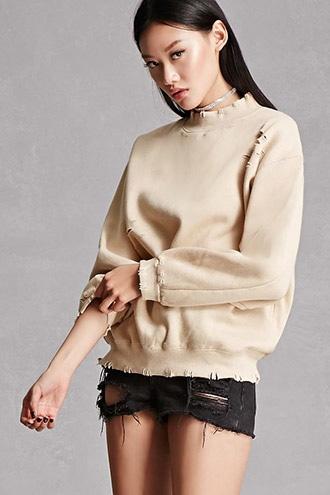 Forever21 Honey Punch Distressed Fleece Sweatshirt