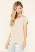 Forever21 Women's  Taupe Classic Cuffed-sleeve Top