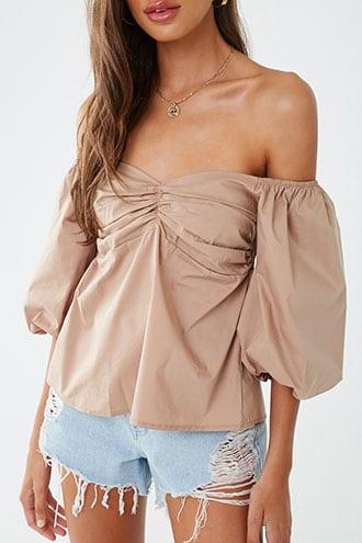 Forever21 Ruched Puff-sleeve Top