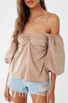 Forever21 Ruched Puff-sleeve Top