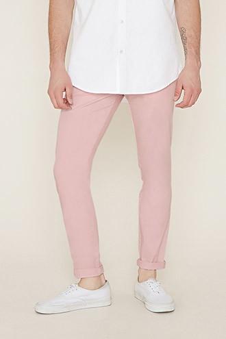 21 Men Men's  Pink Slim-fit Trousers