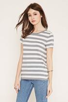 Forever21 Women's  Grey & White Striped Tee