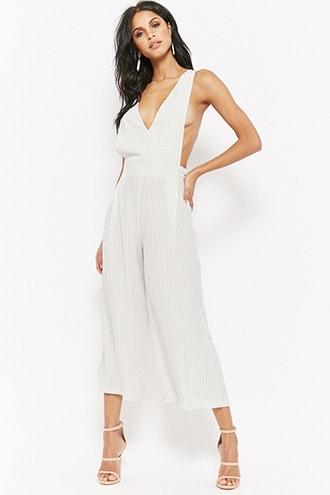 Forever21 Pinstriped Plunging Jumpsuit