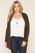 Forever21 Plus Women's  Olive Plus Size Open-knit Cardigan