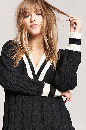 Forever21 Stripe Cable Knit Sweater