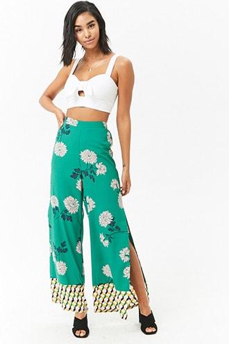Forever21 Floral Split Leg Palazzo Pants