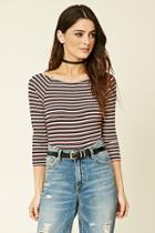 Forever21 Women's  Stripe Boat-neck Crop Top