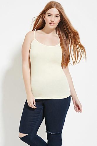 Forever21 Plus Women's  Pale Banana Plus Size Classic Knit Cami