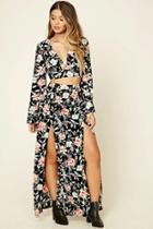 Forever21 Women's  Black & Pink M-slit Floral Maxi Skirt