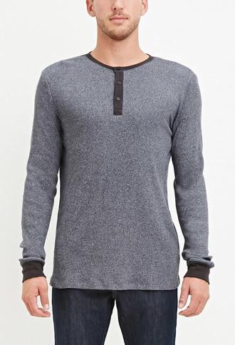 21 Men Men's  Classic Thermal Henley (heather Navy)