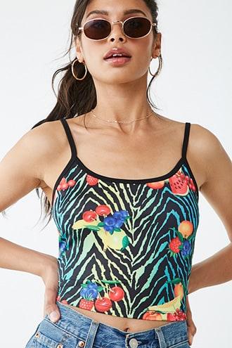 Forever21 Animal & Fruit Print Crop Top