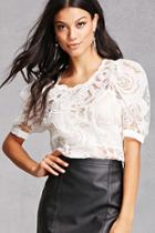 Forever21 Puff Sleeve Sheer Rose Top