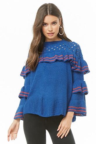 Forever21 Contrast-trim Ruffle Sweater
