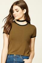 Forever21 Women's  Olive & Black Classic Ringer Tee