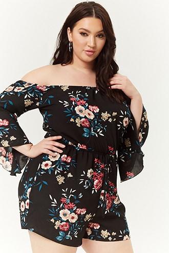 Forever21 Plus Size Gauze Floral Off-the-shoulder Romper