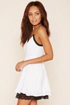 Forever21 Women's  White & Black Lace-trim Mini Dress