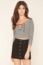 Forever21 Lace-up Striped Crop Top