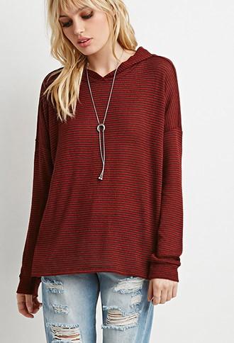 Forever21 Striped Sweater Hoodie (burgundy/black)