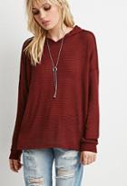Forever21 Striped Sweater Hoodie (burgundy/black)