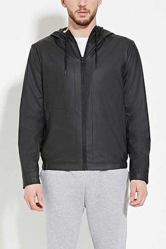 21 Men Men's  Faux Leather Zip-up Hoodie