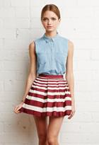 Forever21 Women's  Striped Pleated Skirt (wine/cream)