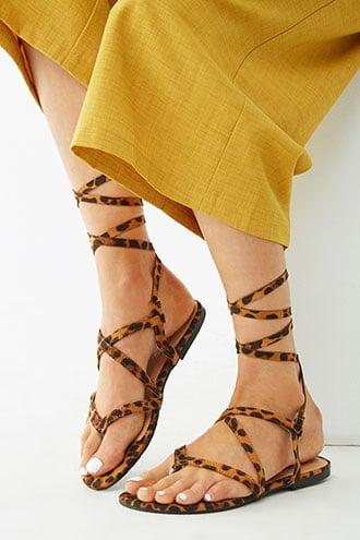 Forever21 Faux Suede Leopard Print Lace-up Sandals