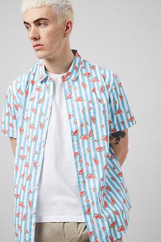 Forever21 Striped Watermelon Print Fitted Shirt