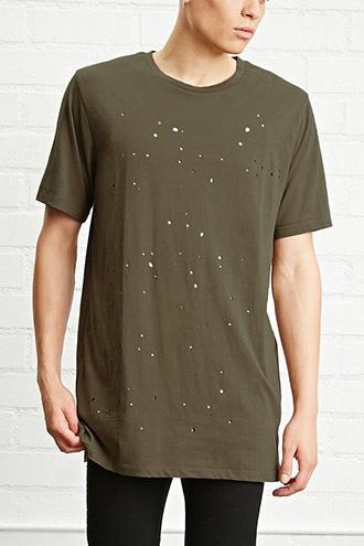 21 Men Men's  Brown Distressed Longline Tee