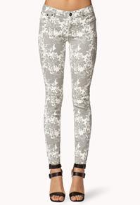 Forever21 Abstract Floral Print Skinny Jeans