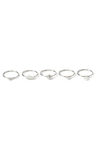 Forever21 Etched Leaf Ring Set (silver/clear)