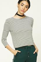 Forever21 Women's  Olive & Ivory Stripe Ribbed Knit Top